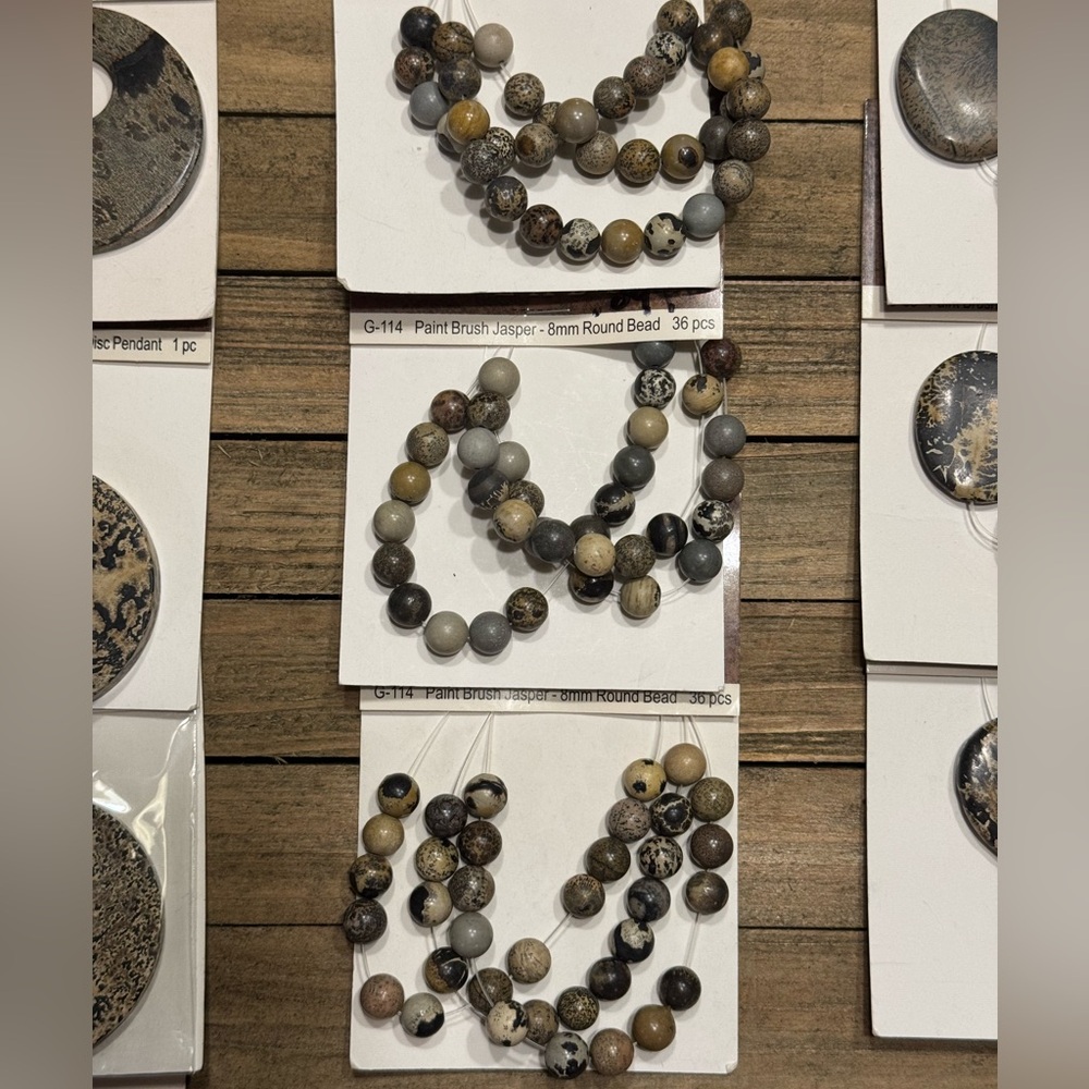 121 Pieces Natural Paint Brush Jasper Stone Bead Cabochon Beige Gray Black - Picture 4 of 6